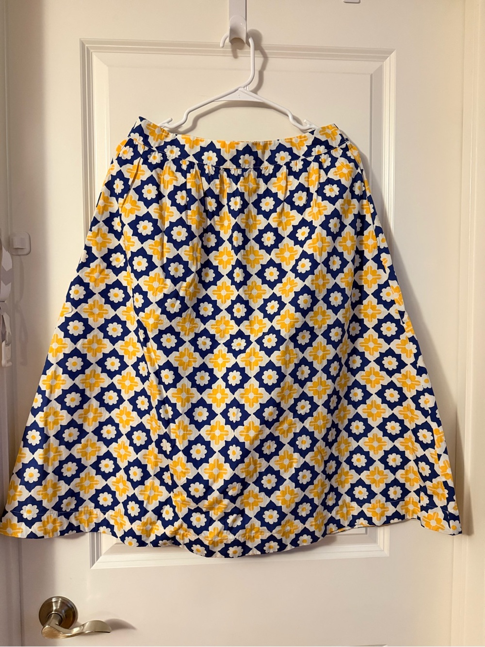 Boden Women’s Floral Tile Print A-Line Skirt in Blue & Yellow 8P